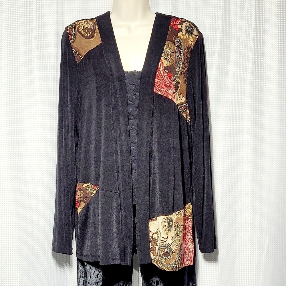 Vintage JMC Open Front Silky Black Cardigan Women's (L) Made in USA